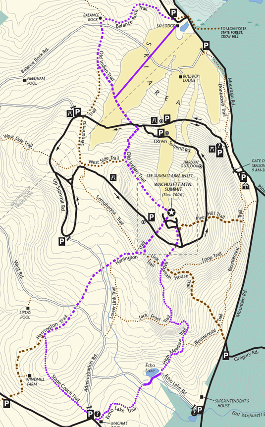 Wachusett Mountain Hiking Trail Map Peakbagger-Paul.com